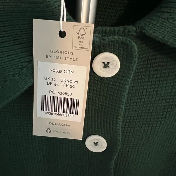 NWT 20/22 Boden Emily Wool Blend Cardigan Hunter Green - Picture 3 of 8
